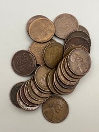 25  Wheat Pennies 1940's, 1950's