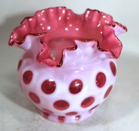 Vintage Cranberry Opalescent Ruffed Vase Coin Spot