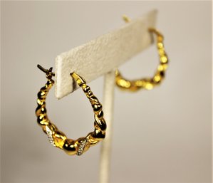 Gold Over Sterling Silver Pierced Earrings Hoops With Tiny Diamonds