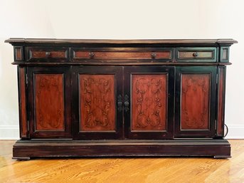 An Exquisite Paneled Wood Setback Server Or Credenza By Hooker Furniture