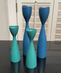 Set Of Four Danish Mid Century Modern Painted Wood Candlesticks