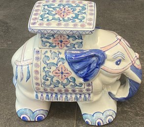 Vintage Blue Ceramic Chinoiserie  Elephant Plant Stand