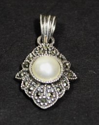 Sterling Silver Marcasite Pearl Pendant