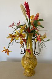 Metal Vase And Faux Flowers