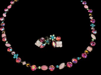 Vintage Sorelli Jewelry Set - Multicut Pink Necklace & Earrings