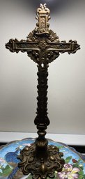 Antique French Bronze Crucifix On Ornate Base