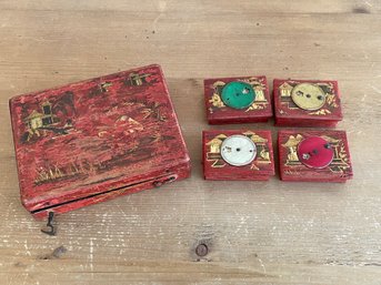 Cinnabar Lacquer Case Containing Four Quadrille Game Boxes Chinese Antique
