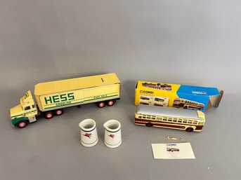 Lot Of Hess Truck, Mobil Creamers, Metal Bus