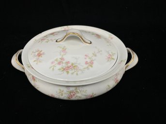 Antique Covered Serving Dish Pink Roses Theodore Haviland Limoges