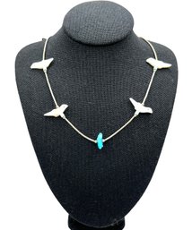 Vintage Sterling Silver Liquid Heishi Turquoise Bird Necklace