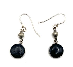 Vintage Sterling Silver Smooth Onyx Color Stone Dangle Earrings