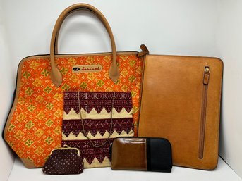 Large Sarinah Bag, New Cleo & Patek Leather Wallet, Boggi Leather Portfolio & Woven Bag