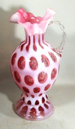 Large Vintage Fenton Cranberry Opalescent Ewer Pitcher