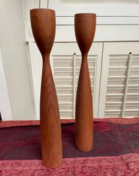 Pair Of Danish Mid Century Modern Wooden Candlesticks