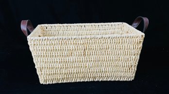 Woven Basket With Leather Handles