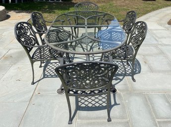 Metal - Heirloom Quality Outdoor Dining Set With Glass Table And 6 Arm Chairs