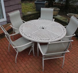 Outdoor Metal Patio Table And Five Matching Chairs