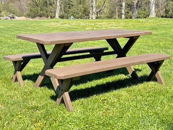 A Painted Cedar Picnic Table And Benches