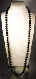 Black Stone Beaded Necklace Having 14K Gold Beads 30' Long