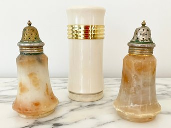 A Set Of Vintage Marble Salt And Pepper Shakers
