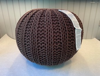 Chocolate Brown Hand Knitted Pouf, New