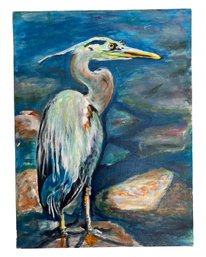 Original Oil On Canvas - Blue Heron Bird Art