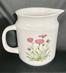 Vintage White China Pitcher With Pink Floral Motif