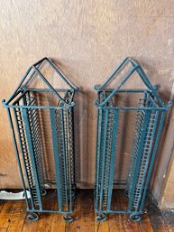 Pair Of Painted Green Wrought Iron Cd Holders
