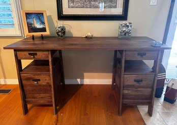 Sturdy Wooden Desk With Two File Cabinets & Two Drawers- Has Wiring Capability     LR