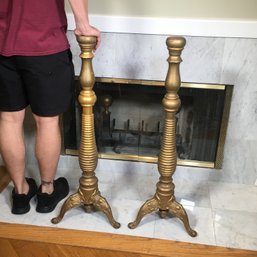 Fantastic VERY LARGE Pair Of Turned Wood Beehive Candle Holders With Cast Iron Legs - Victorian 1880-1890