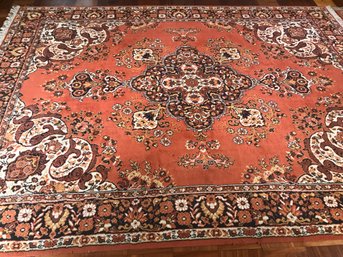 Very Nice Vintage Oriental Style Large Rug - Nice Colors And Very Nice Pattern - Ivory - Black - Nice Rug !