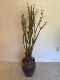 Large Pottery Vase With Faux Plant