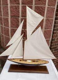 Very Fine Vintage Sailboat Model On Maequetry Base- Wonderful Example!