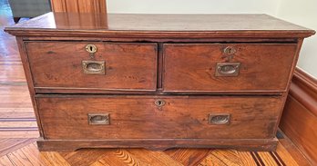 Antique Solid Wood Campaign Chest With Numbered Drawers, 2 Keys