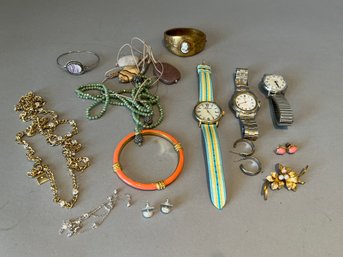 Lot Of Costume Jewelry With Gold Filled, Sterling, And Bulova Accutron