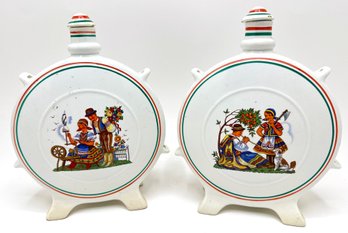 Vintage Granit Porcelain Decorative Wine Flasks Jugs, Hungary