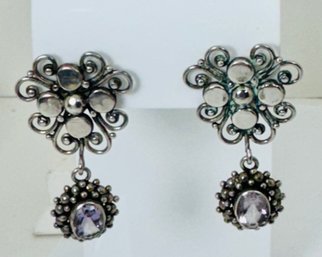 GORGEOUS STERLING SILVER AND AMETHYST DANGLE EARRINGS