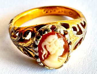 18 Karat HGE Gold Filled Cameo Ring, Size 5.25