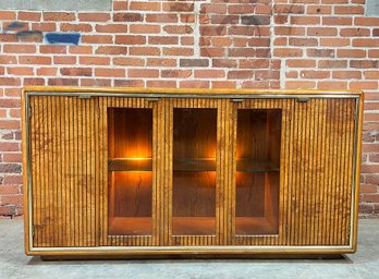 Vintage American Of Martinsville Lighted Burlwood & Oak Credenza / Buffet