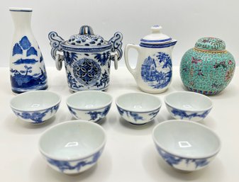 Asian Vases, Small Bowls, Vase, Creamer & Covered Canisters