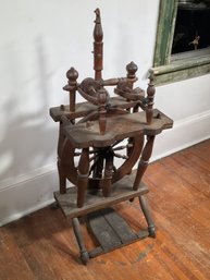 Lovely Antique Primitive Spinning Wheel - Looks To Be Solid Chestnut - Unusual Style - Foot Powered  As - Is