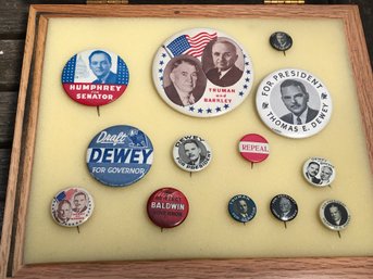 Lot Of  Fourteen Vintage / Antique Political Pins - Dewey - Truman - Warner - Humphrey - Warren - Bricker