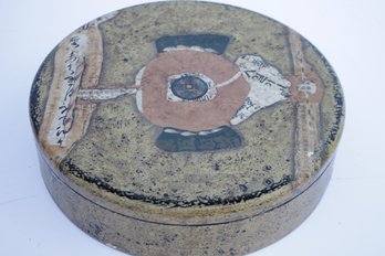 LARGE ROUND PAINTED ASIAN DECORATIVE STORAGE BOX