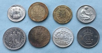 Lot Of 8 Estate Found Nice Bright Foreign Coins Including German Mark - 1940s, 1950s, 1960s, 1970s