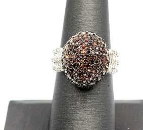 Vintage Designer Sterling Silver Citrine Color Stones Large Ring, Size 7