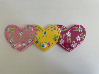 Painted Wooden 3 Hook Heart Coat Wall Rack