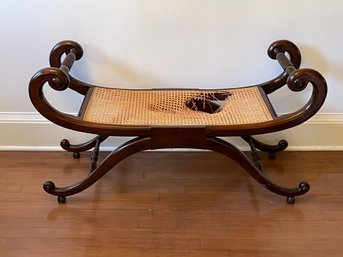 Regency Style Scroll End Bench With Cane Seat