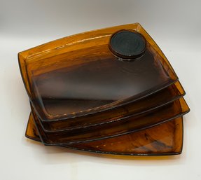 Vintage MCM Lucite Amber Faux Tortoise Shell  Snack Trays ~ Set Of 6 ~