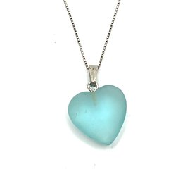 Vintage Italian Sterling Silver Chain With Light Blue Bubble Heart Pendant