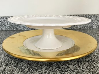 A French Porcelain Charger And Portuguese Ceramic Cake Stand